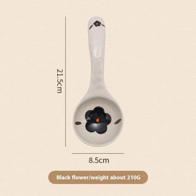 Ceramic Home Ladle Large Hand Painted Underglaze Big Spoon Black Flowers - Shop at LoveMi