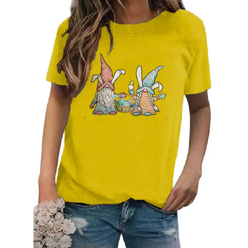 Women's Round Neck Printed Short-sleeved T-shirt European And American - Yellow
