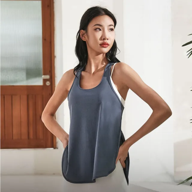 Mesh Breathable Top Loose Round Neck Sports Vest Yoga Clothes Mr808 Dark Blue - Shop at LoveMi
