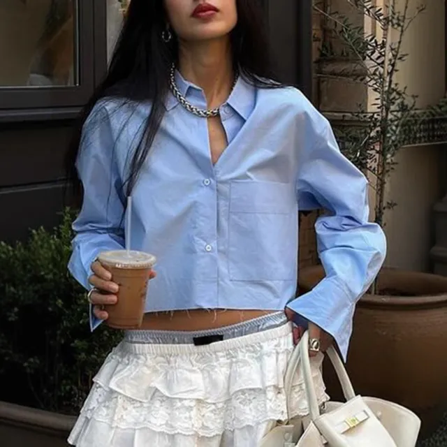 Casual Simple Style Solid Color Shirt For Women Blue - Shop at LoveMi