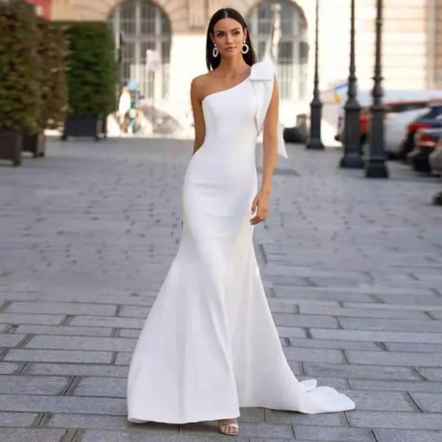 Fishtail Wedding Dress Slimming Long One shoulder Gown White - Shop at LoveMi