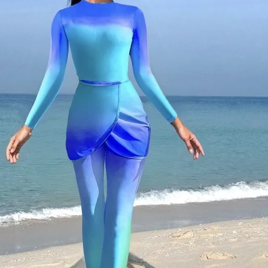 Three piece Tie dye Form fitting Beach Vacation Swimsuit Blue - Shop at LoveMi