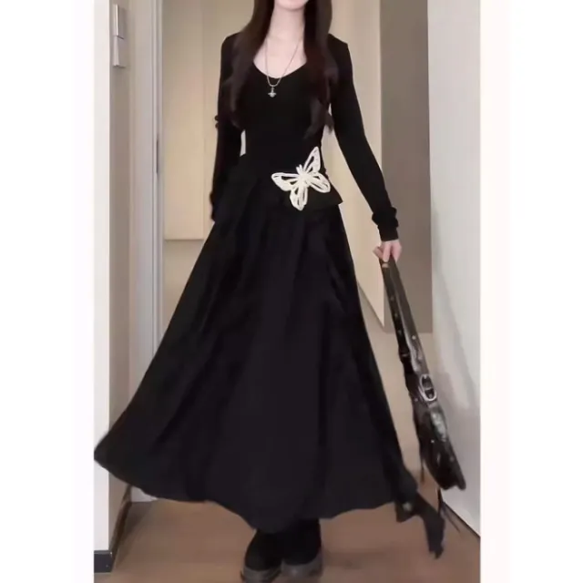 Womens Plus Size French Style Asymmetrical High End Designer Dress Black - Shop at LoveMi