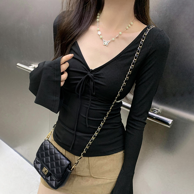 Design Sense V-neck Lace Up Hollow Butterfly Top