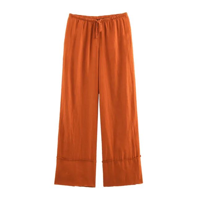 Spring And Summer Linen Shirt Wide Leg Pants Orange Pants - Shop at LoveMi