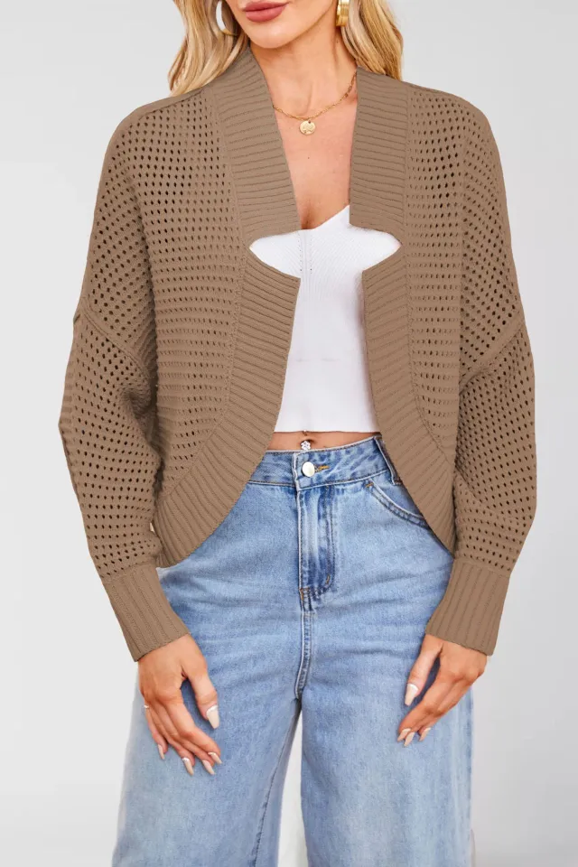 Fashionable Batwing Sleeve Knitted Cardigan Sweaters Coat Brown - Shop at LoveMi