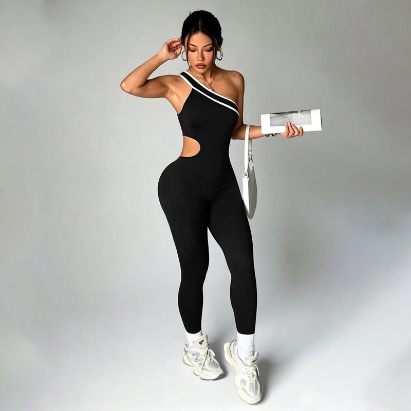 Color-blocked Off-shoulder Midriff-baring Yoga Pants