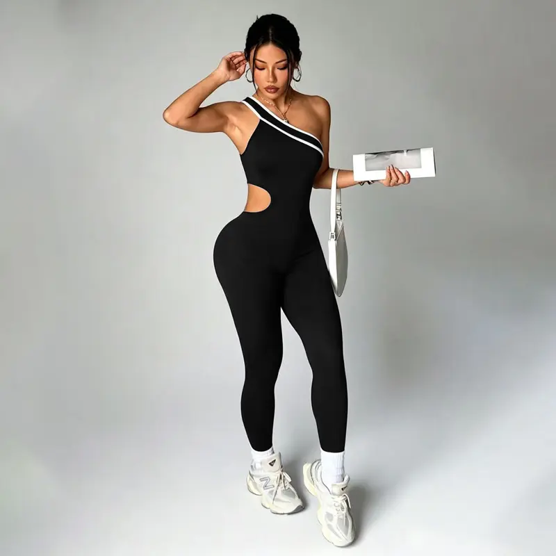 Color-blocked Off-shoulder Midriff-baring Yoga Pants