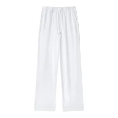 New Fashion Elastic Waist Pure Colour Tied Comfort And Casual Straight-leg Pants - White - View 1
