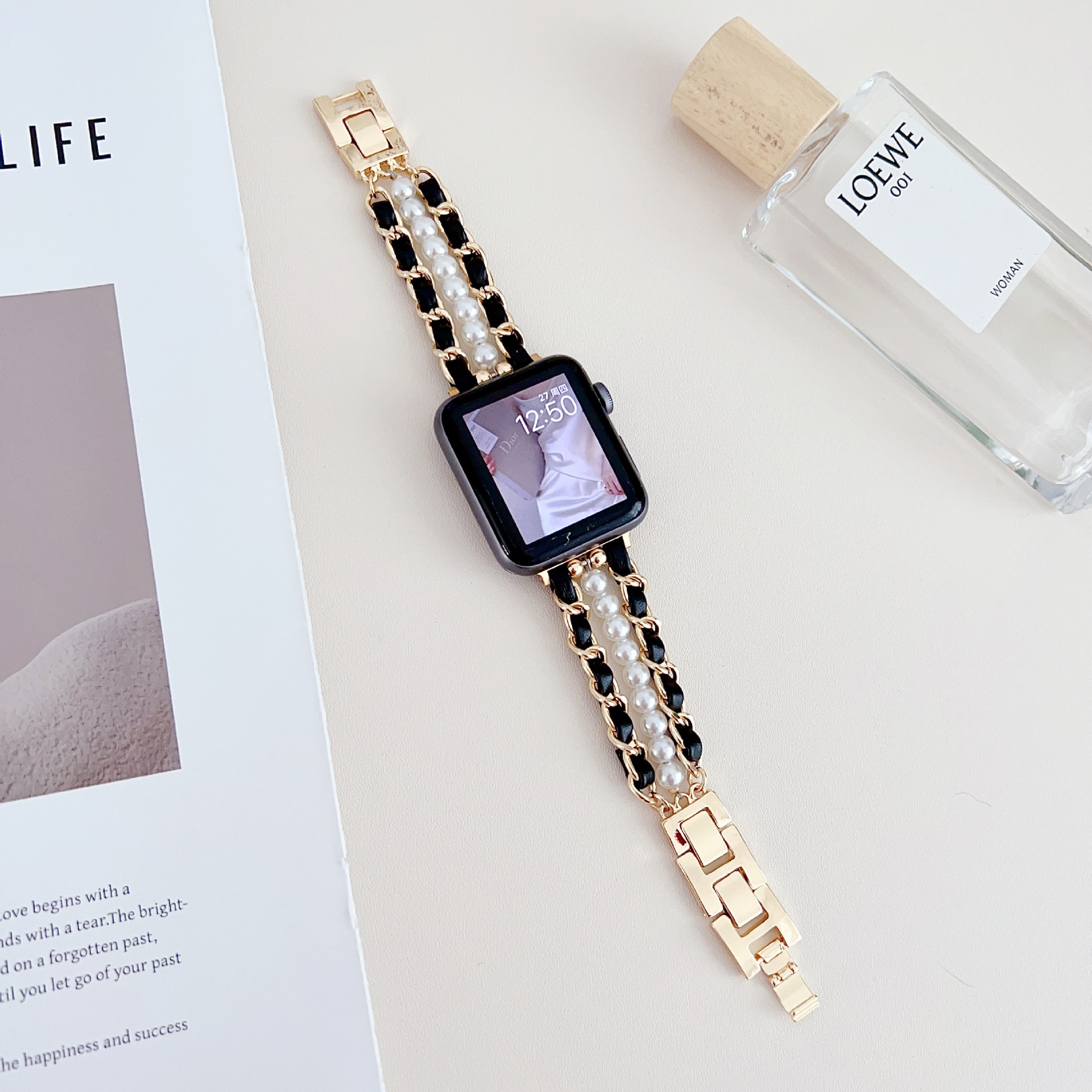 Intelligent Sports Metal Beads Leather Watch Strap - Image 12