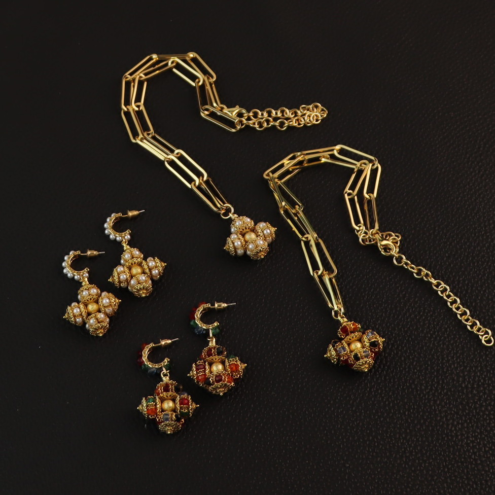Versatile And Exquisite Cross Colorful Bead Earrings Necklace