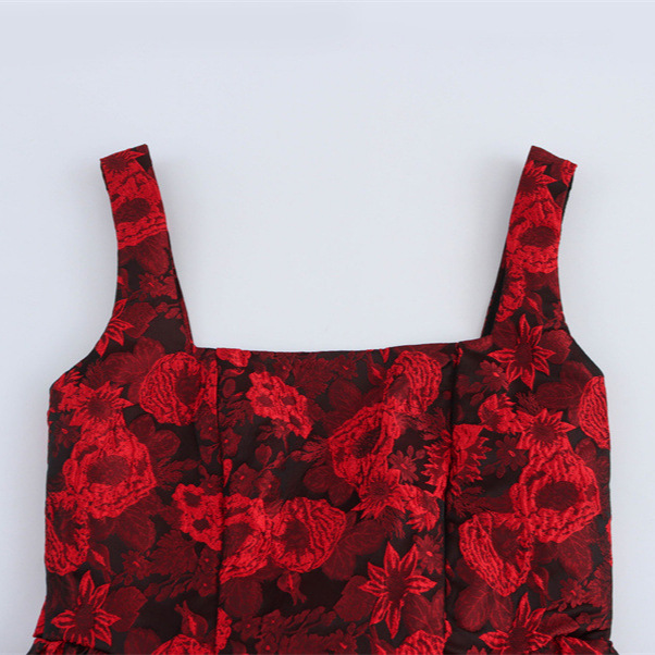 Backless Bow Decorative Jacquard Sling Dress