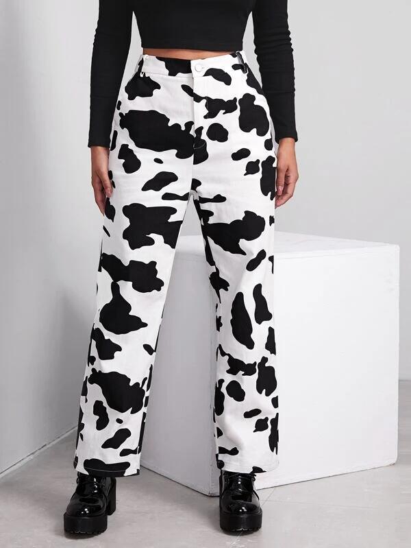 Title 3, Cow Black and White Printed Jeans Womens Trous...