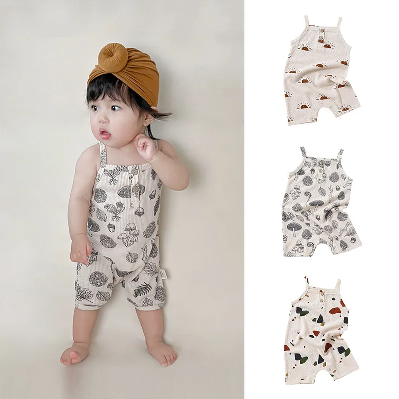 Baby Breathable Strap Waffle Sleeveless Jumpsuit