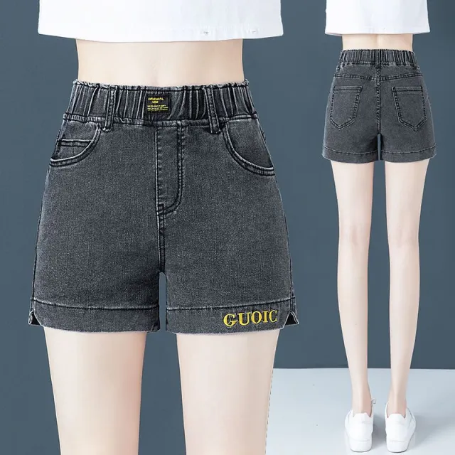 High Waist Denim Shorts Women Elastic Wide Leg Black And Gray - Shop at LoveMi