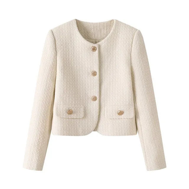 French Style Retro Crew Neck Coat For Women White With Lining - Shop at LoveMi