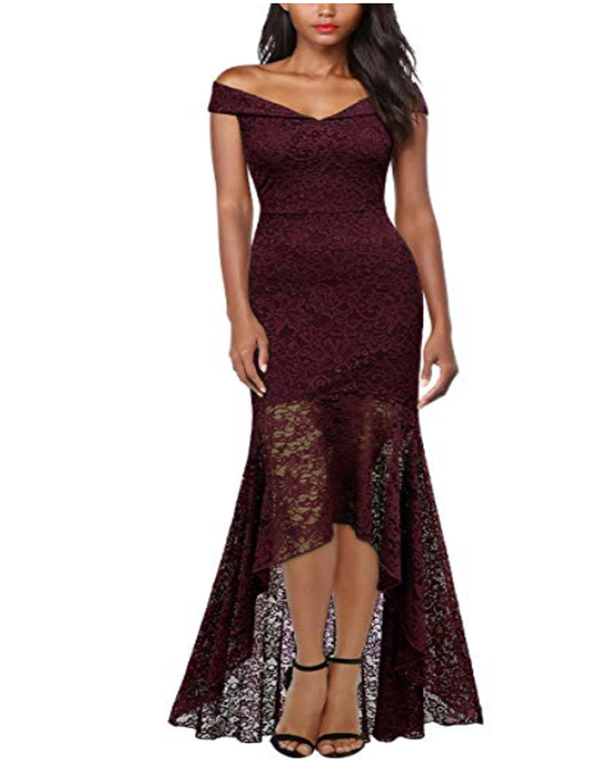 Lace Off-Shoulder Long Sheath Dress, picture 8 of 8