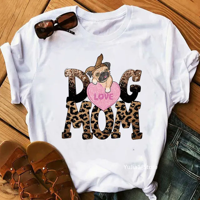 Pet Dog MOM Mother's Day Short Sleeve New Women's Clothing European And American Short Sleeve T shirt Top White - Shop at LoveMi