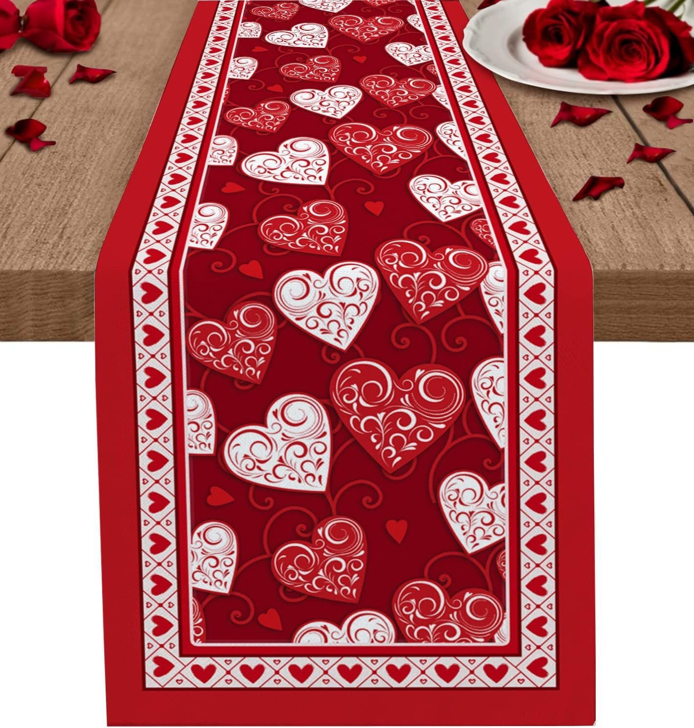 Valentine's Day Table Runner Linen Printed Tablecloth (1