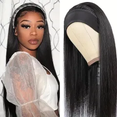 Wig Headband Headscarf Long Straight Hair Long Curly Hair - Black Straight Hair - View 1