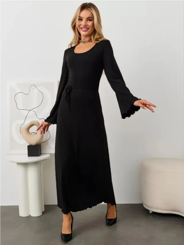 Fashion Statement Lace Up Long Sleeve Dress Women Black - Shop at LoveMi