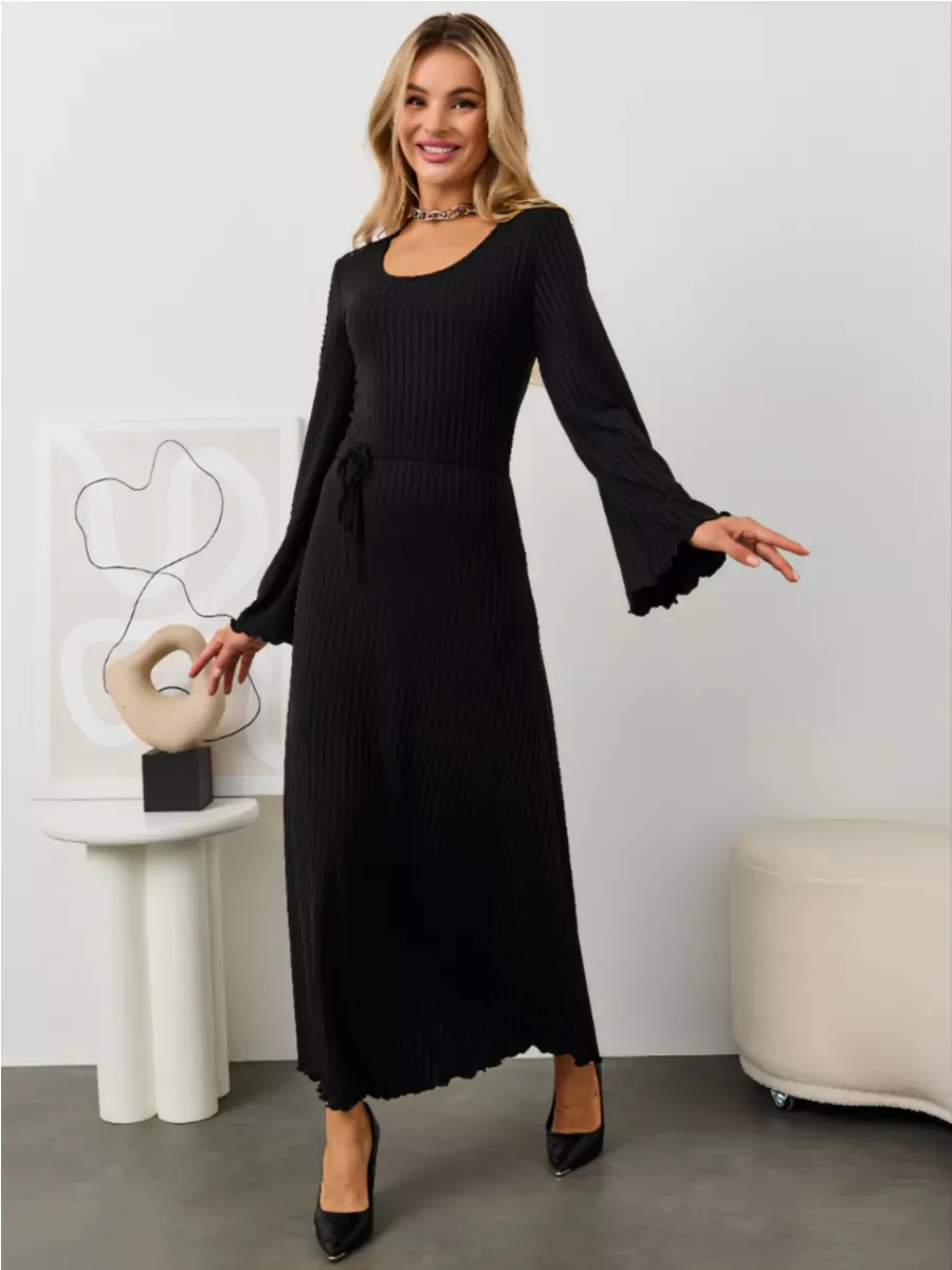 Fashion Statement Lace Up Long Sleeve Dress Women - Black