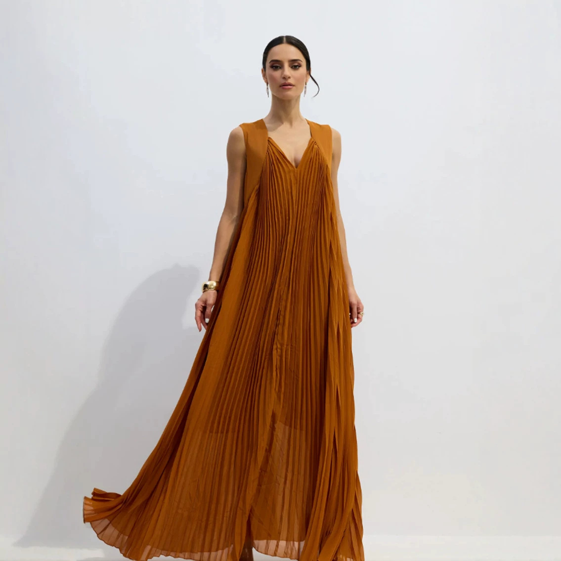 Chiffon Pleated Strap Maxi Dress