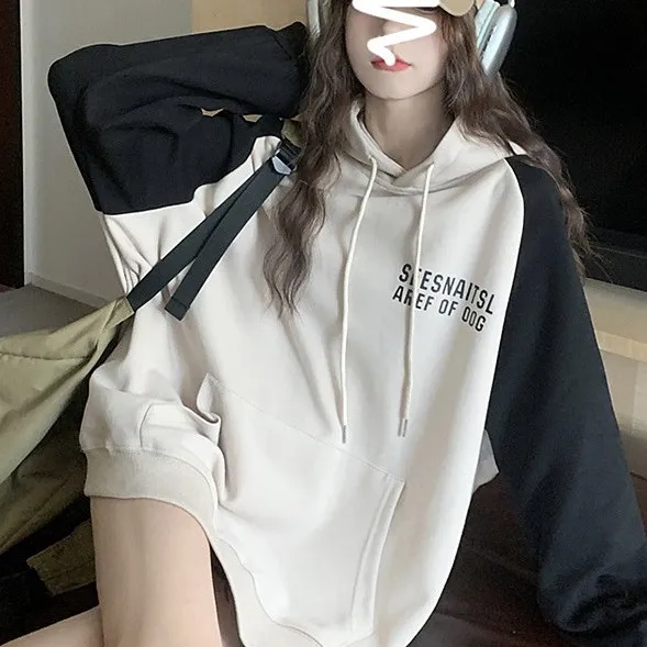 Color Stitching Hoodie Women's Spring And Autumn Picture Color L - Shop at LoveMi