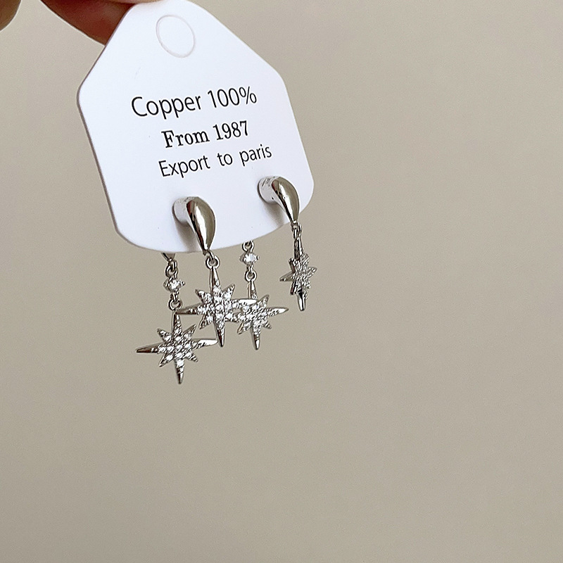 Fashion Trendy Grace Unique All-match One Style For Dual-wear Zircon Asterism Stud Earrings For Women
