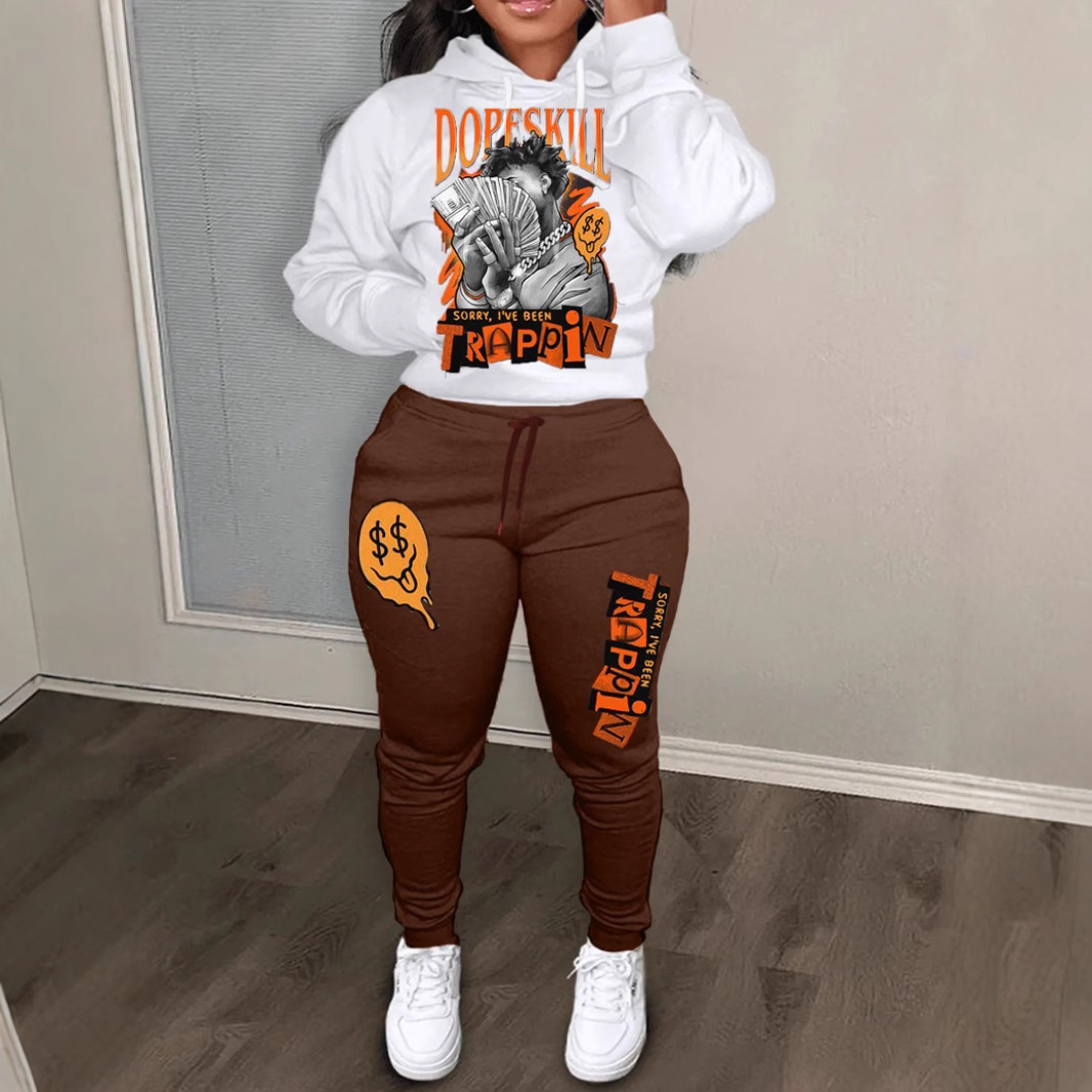European and American Autumn and Winter Letter Printing Color Block Hooded Sweatshirt Set Casual Long Sleeve Women's Sportswear