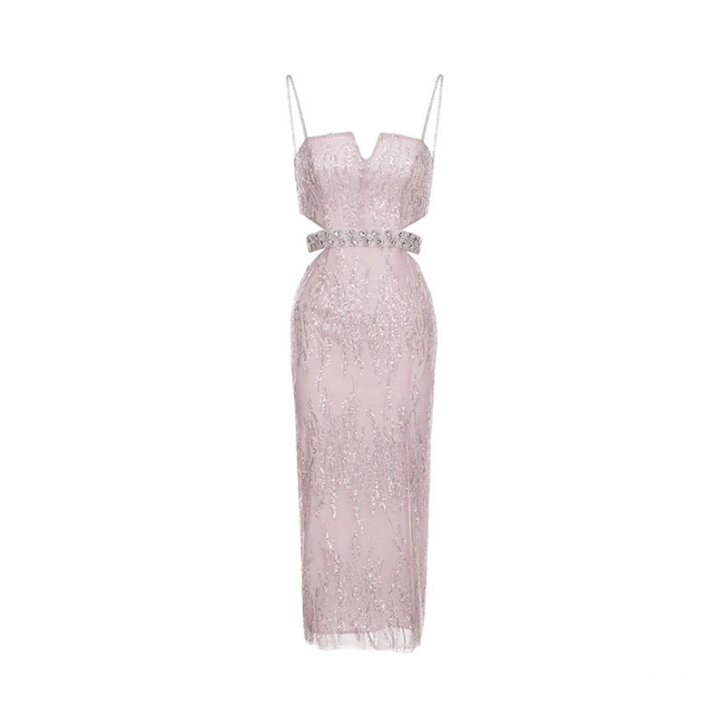 Hollow Jeweled Camisole Gown Socialite Advanced Embellished Sequin Bead Dress For Women