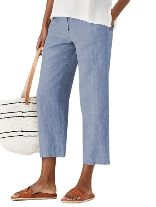 Thin Cotton And Linen Solid Color High Waist Harem Pants Blue - Shop at LoveMi