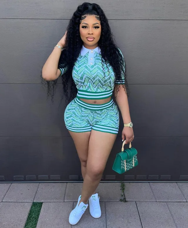 Retro Casual Patchwork Rib Short Sleeve Shorts Set - Shop at LoveMi