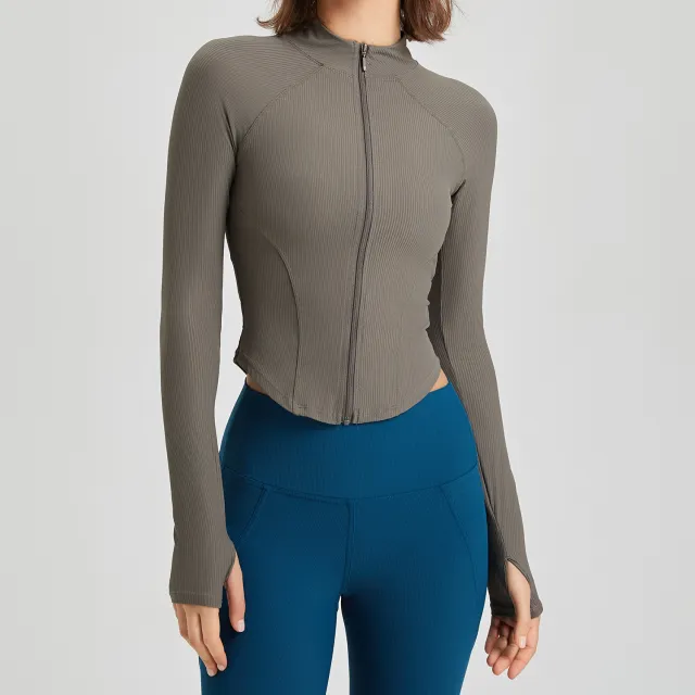 Shaping Yoga Clothes Women's Casual Jacket Long sleeved Zipper Skin friendly Sports Fitness Top Gray - Shop at LoveMi