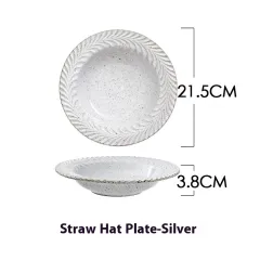 Japanese Retro Style Western Food Ceramic Soup Plate - Silver White - View 1