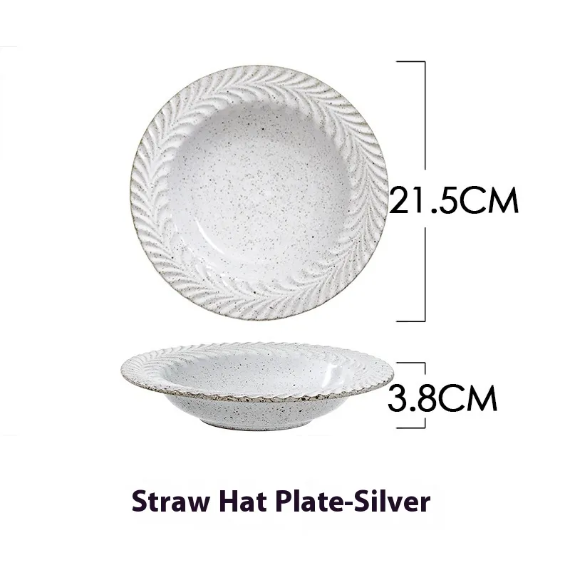 Japanese Retro Style Western Food Ceramic Soup Plate - Silver White