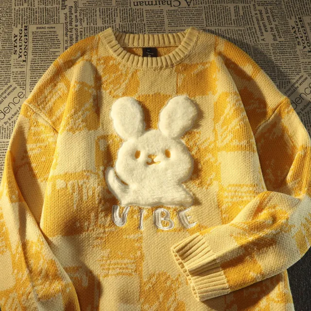 Vintage Rabbit Sweater For Women Loose And Idle Yellow - Shop at LoveMi