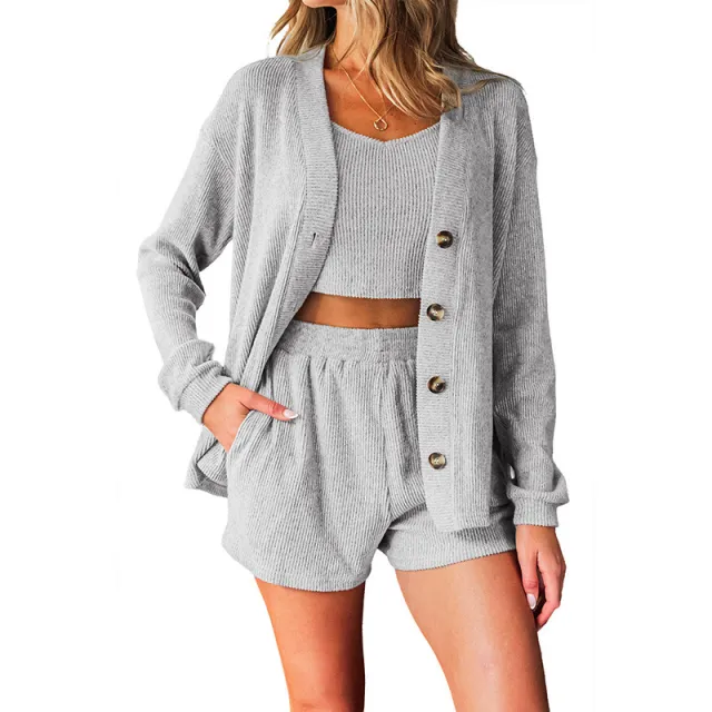 New Pure Color Comfort Casual Suit For Women Gray - Shop at LoveMi