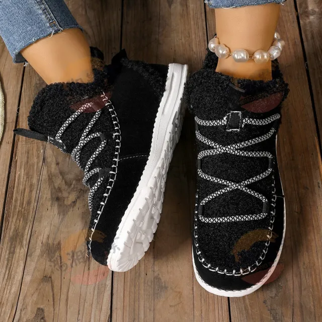 Season New Mid top Women's Large Size Fashion Simple Snow Boots Black - Shop at LoveMi