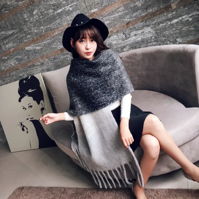 Women's Korean style Long Scarf Shawl Autumn And Winter New Warm Thickened Tassel Dog Tail Gray - Shop at LoveMi
