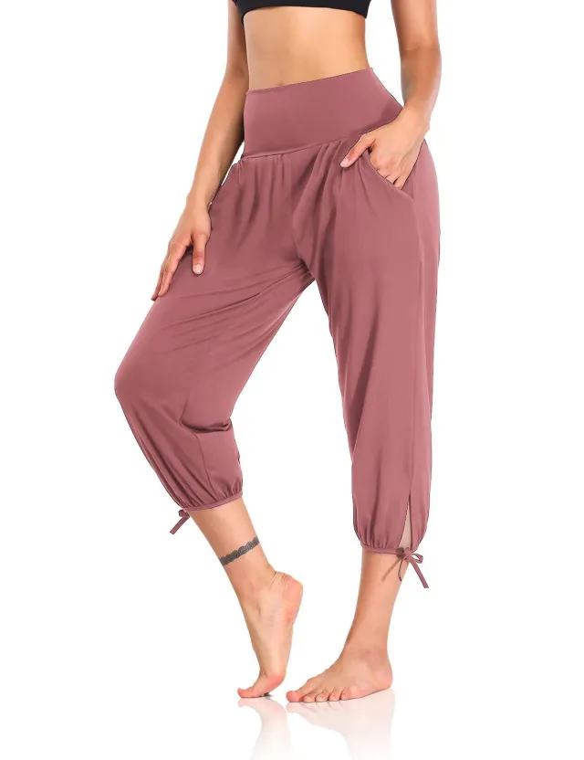 Loose Comfort And Casual Cropped Knitted Jogger Pants Pink - Shop at LoveMi
