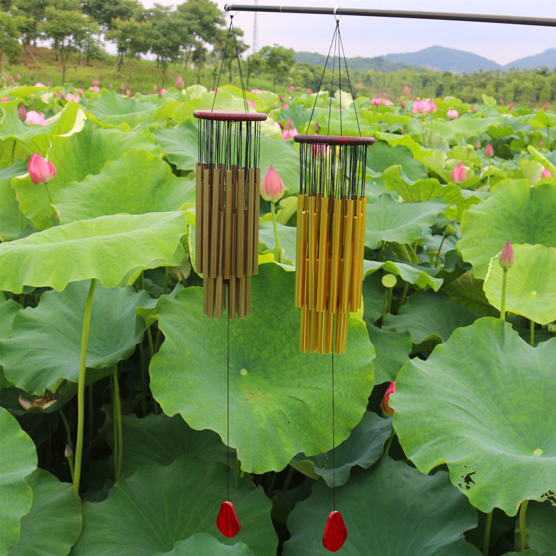 Title 17, Large Solid Wood Bronze Wind Chimes Metal Multi...