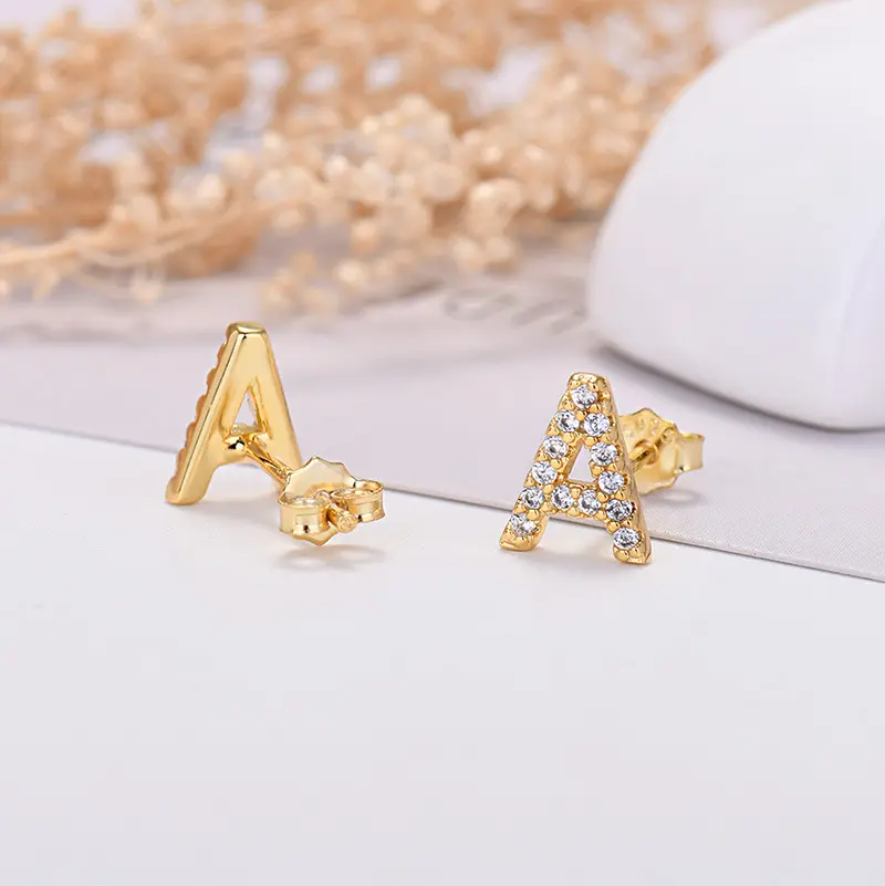 26-letter Zircon Earrings Uppercase Letters