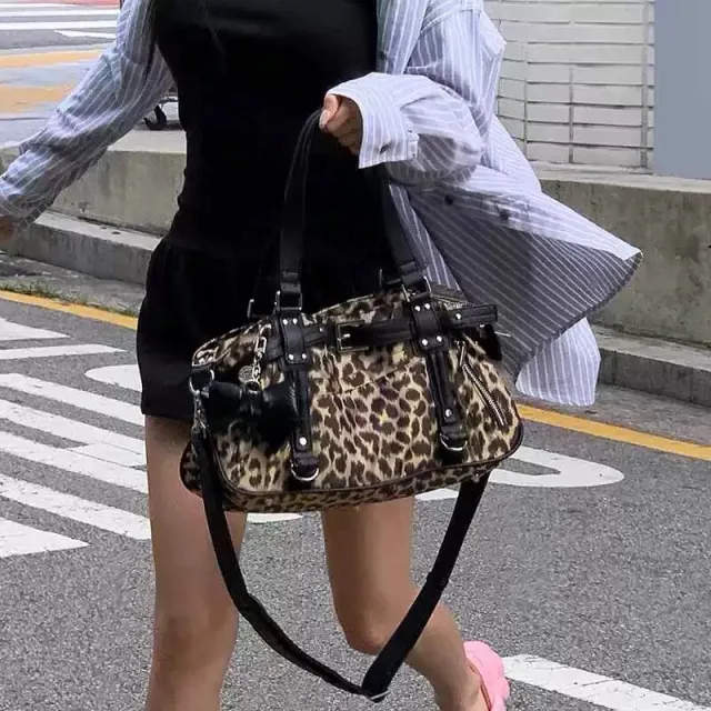 Commuter Underarm Design Girl's Headwind Texture Motorcycle Satchel Leopard - Shop at LoveMi