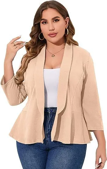 Lightweight Comfortable Casual Women's Plus Size Ruffled Jacket Apricot - Shop at LoveMi