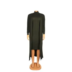 Women's Knitting Sweater Suit Skirt Slim Fit Plus Size Turtleneck Loose Elastic - Army Green - View 1