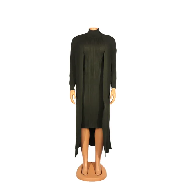 Women's Knitting Sweater Suit Skirt Slim Fit Plus Size Turtleneck Loose Elastic Army Green - Shop at LoveMi