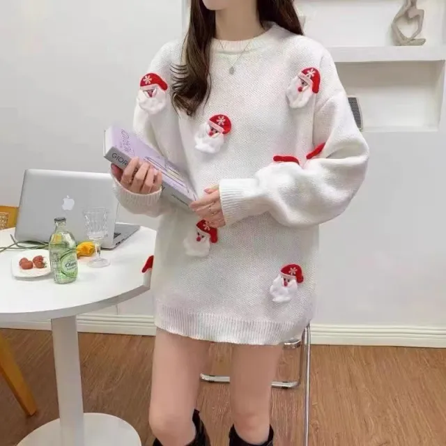 Thicken Lazy Style Loose Pullover Women's Sweater White - Shop at LoveMi