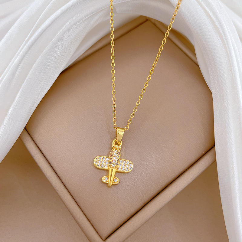 Zircon Airplane Full-diamond Necklace For Women