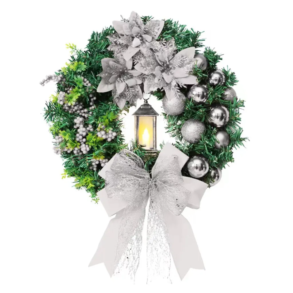 Christmas Holiday Decorations Jesus Door Hanging - 45Cm Silver Belt Lamp Flower